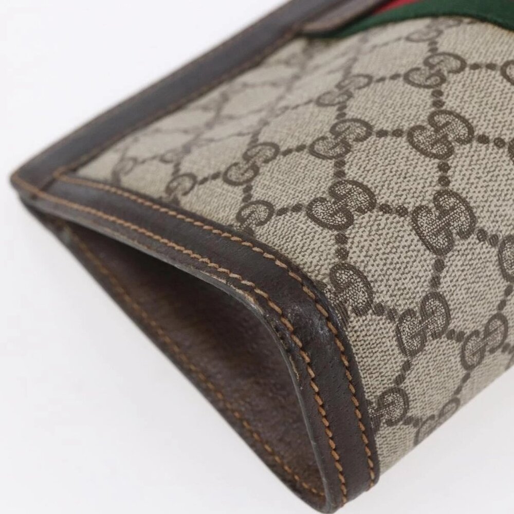GUCCI GG Supreme Web Sherry Line Bag PVC Beige Gold 41 014 2125 23 Auth BA7795 - Picture 4 of 16